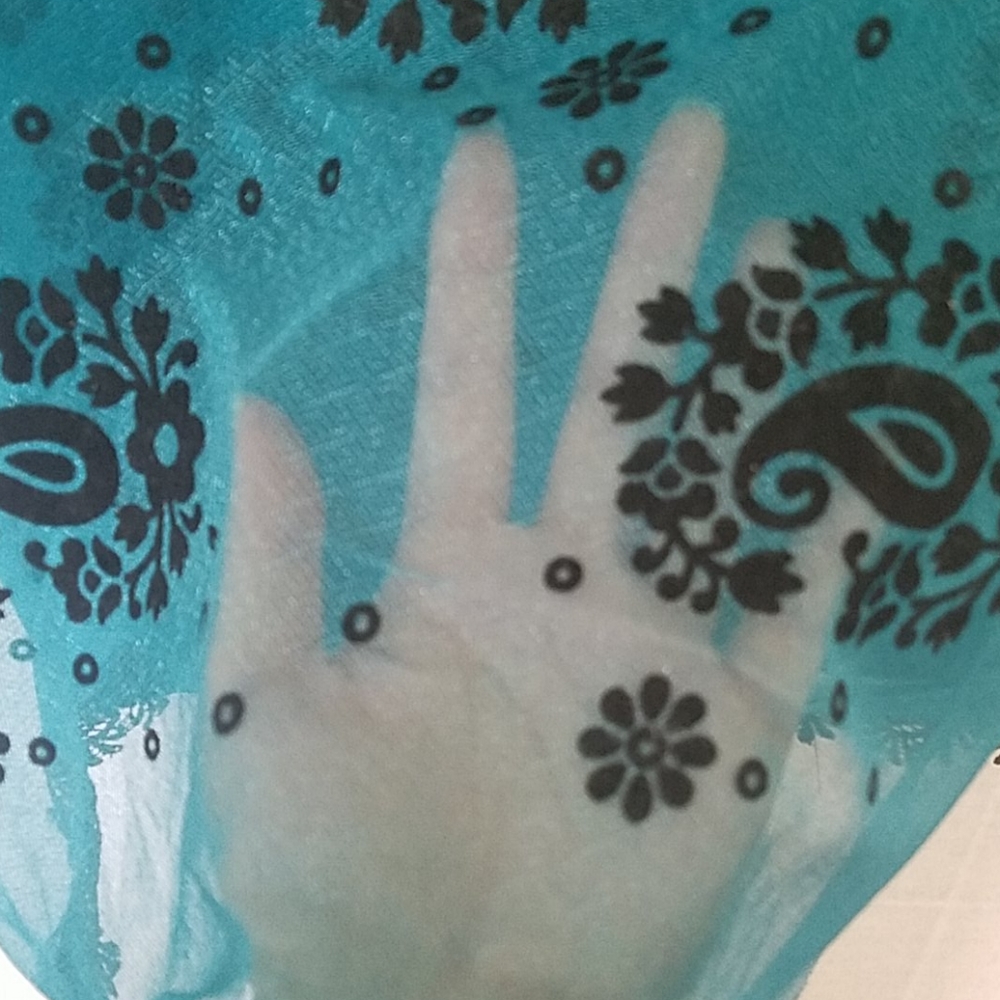NWT Teal shear scarf with black embroidery. OS. - Picture 4 of 4